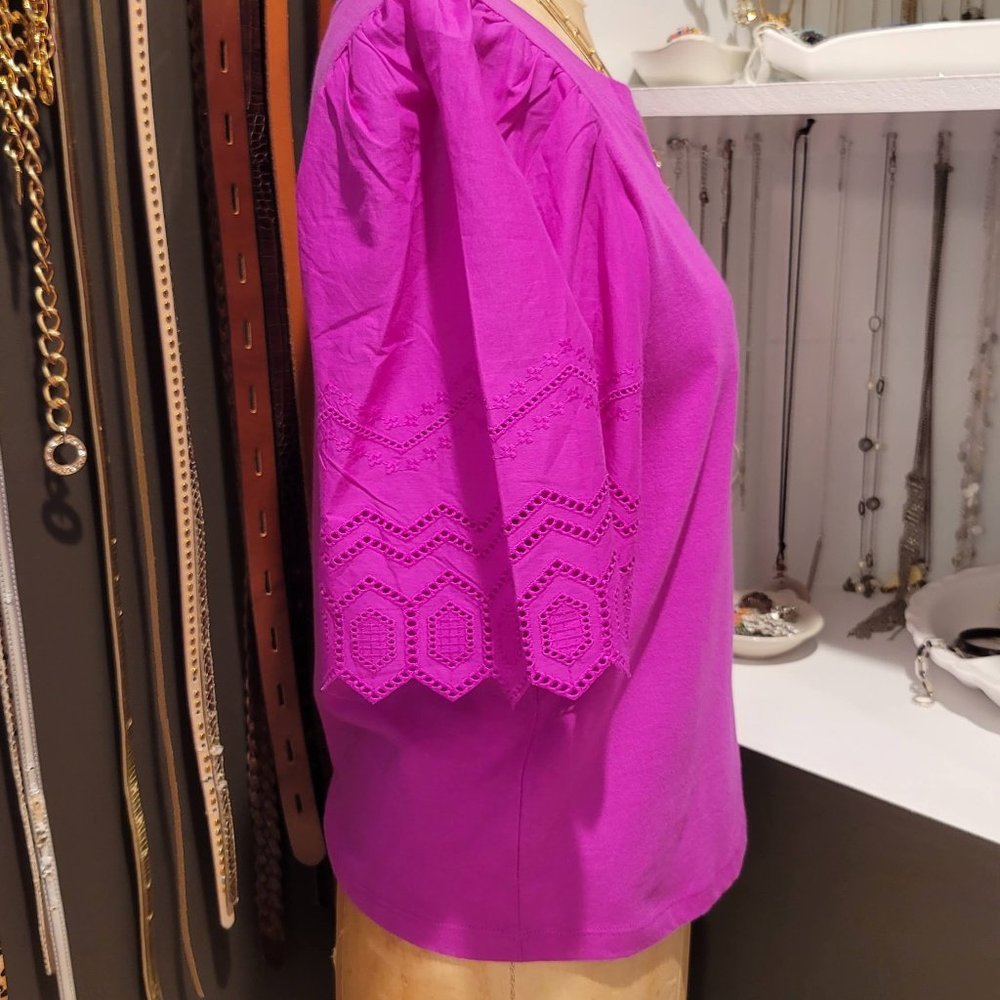 NEW Banana Republic Pink Embroidered Puff Sleeve Blouse - Picture 6 of 8